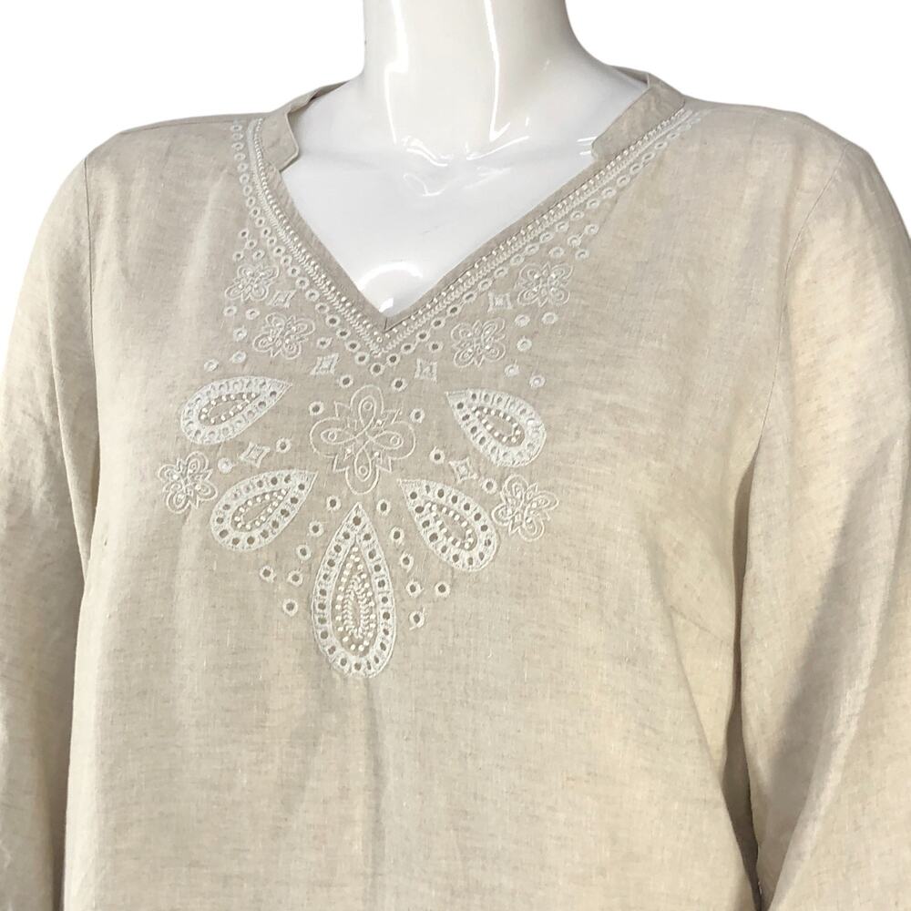 Tommy Bahama Womens Size L Tunic Top Embroidered Beaded Linen *TINY FLAW - Picture 3 of 16
